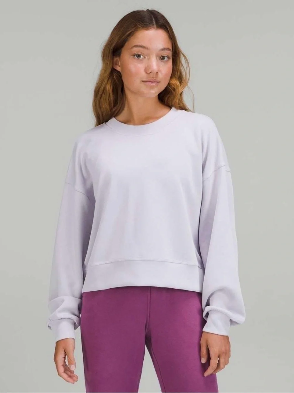 lululemon Perfectly Oversized Crop Crew - Lilac Size 8 IMPERFECTIONS